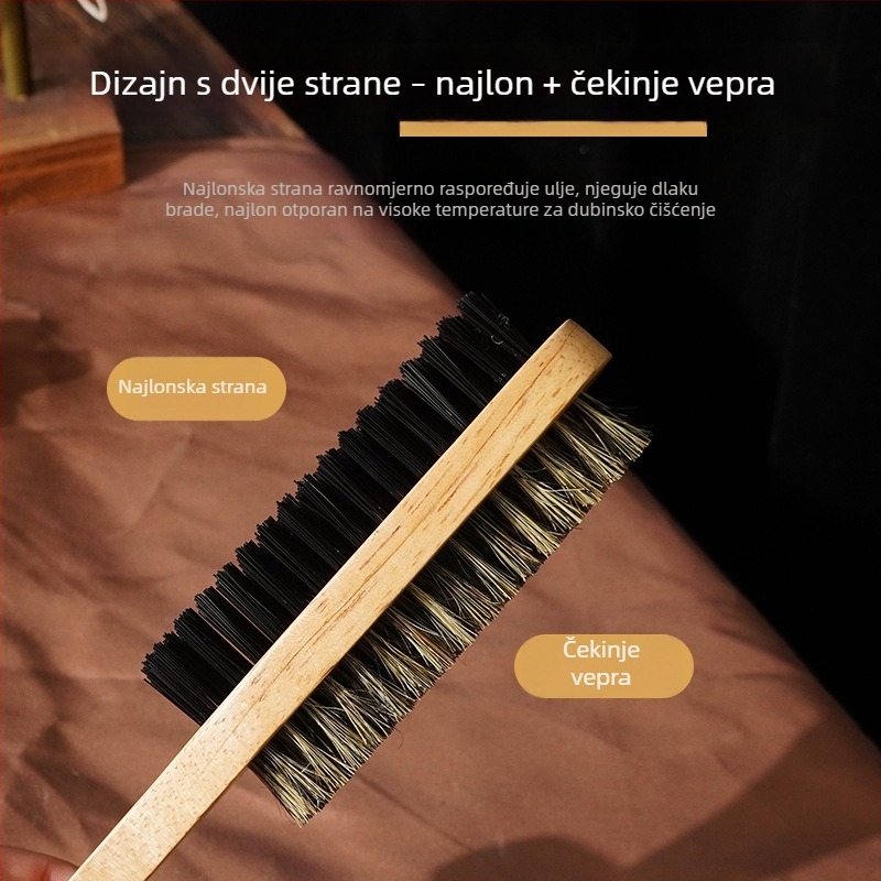 Dvostruka četka za bradu s drvenim kućištem i mekanim dlačicama