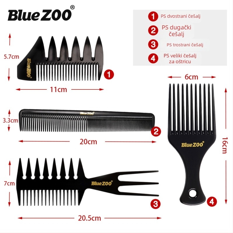 BlueZOO muški retro set češljeva za kosu, 4 kom, 2 boje
