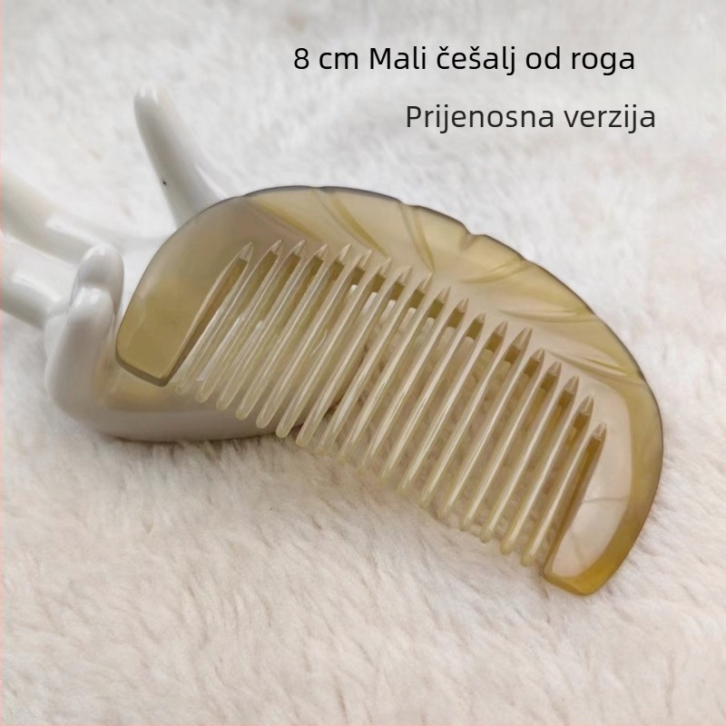 Greben za kosu od prirodnog roga, mali, urezbaren, prenosiv, antistatičan