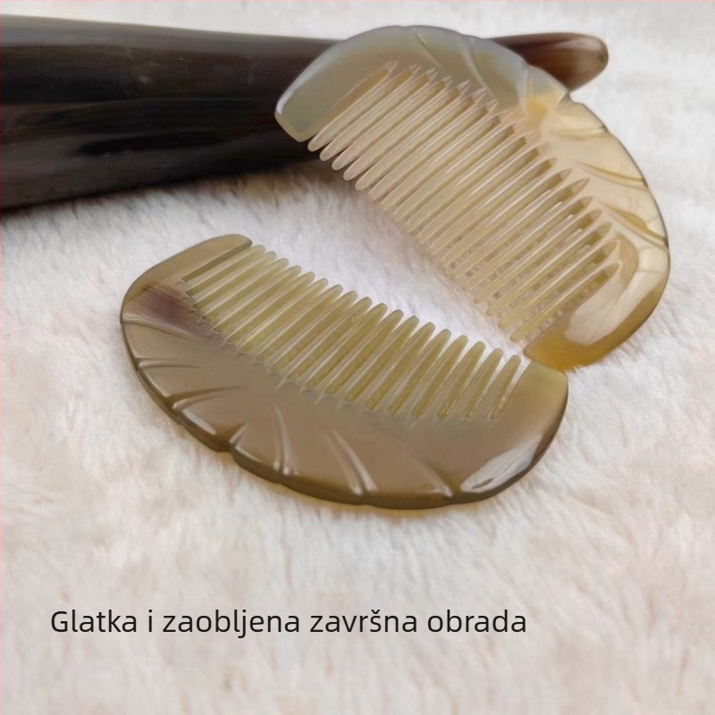 Greben za kosu od prirodnog roga, mali, urezbaren, prenosiv, antistatičan