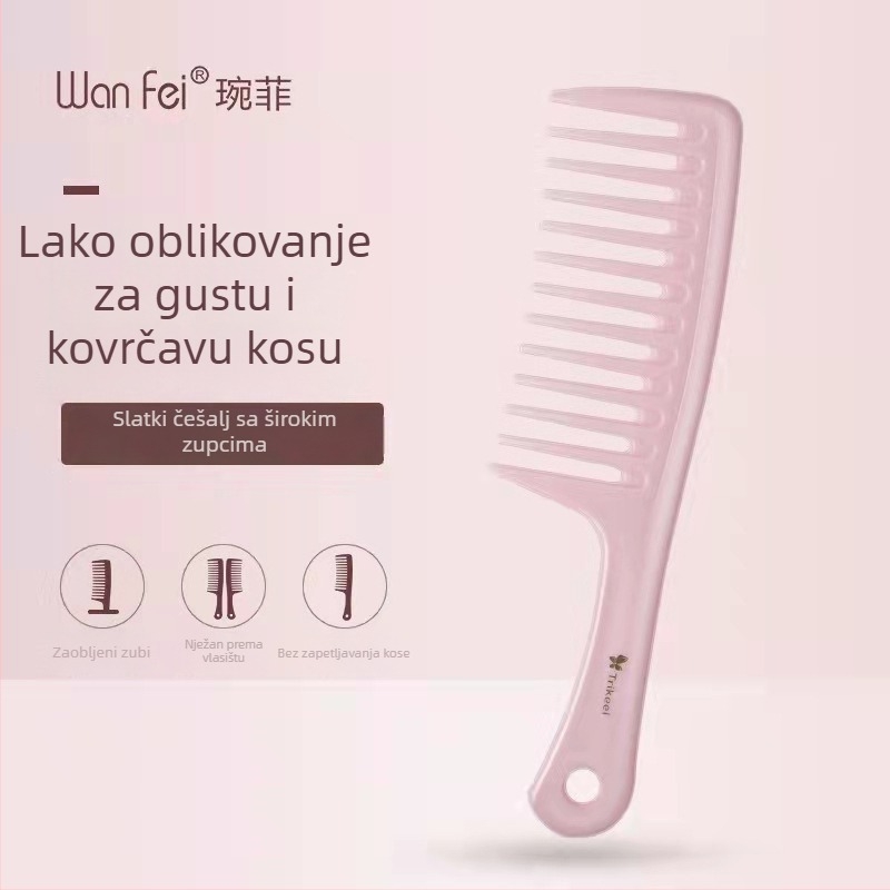 Wanfei češalj za kosu s širokim zubima za guste vlasi – velike valove, masaža vlasišta, plastični ABS