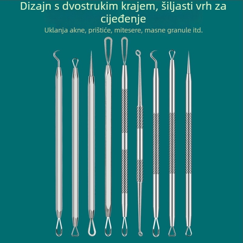 Set za akne: igla za uklanjanje crnih glava, precizne pincete za prištiće i alat za vađenje prištića