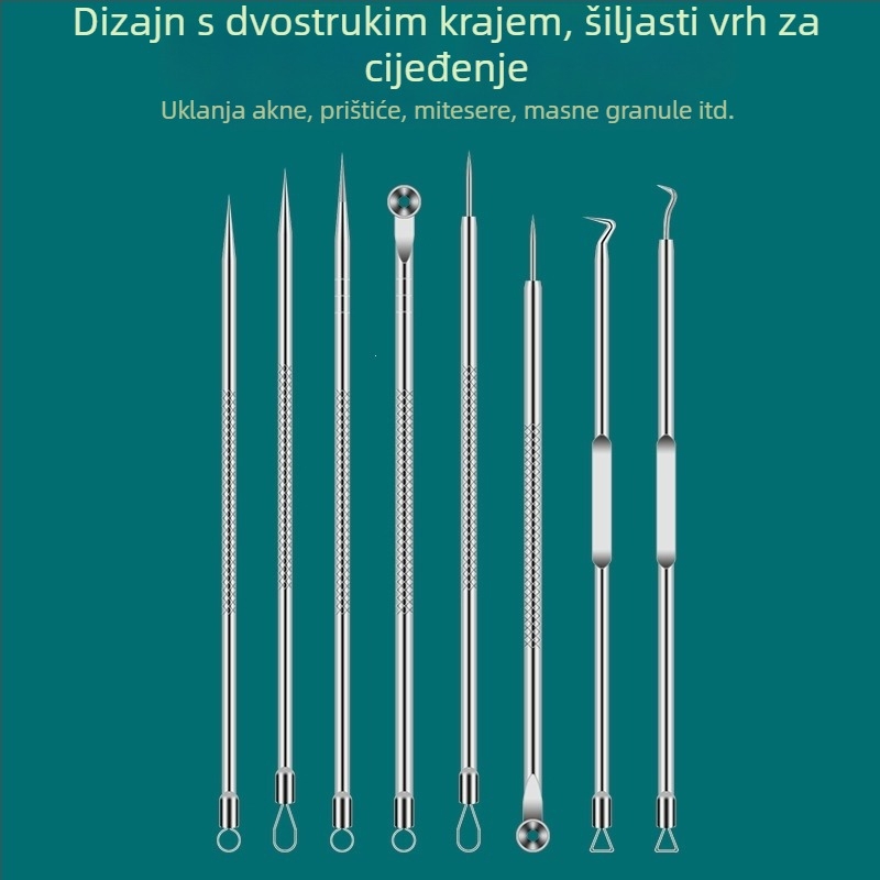 Set za akne: igla za uklanjanje crnih glava, precizne pincete za prištiće i alat za vađenje prištića