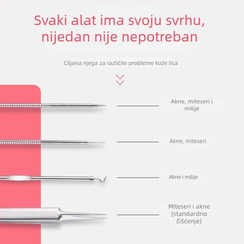 5-dijelni set alata za akne od nehrđajućeg čelika u kutiji, dvostrane igle za akne, akne igla, kliješta za prištiće, igla za crne točke