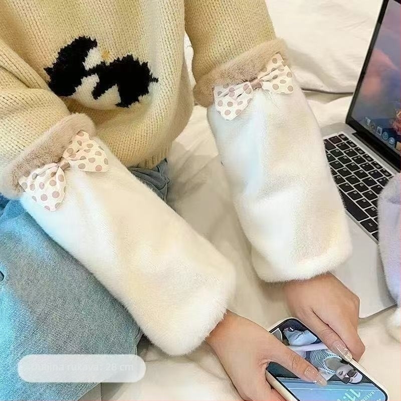 Korejski stil s točkicama i mašnicom, plišane rukave za zaštitu, produžena verzija, zimska jakna s punom, otporna na mrlje