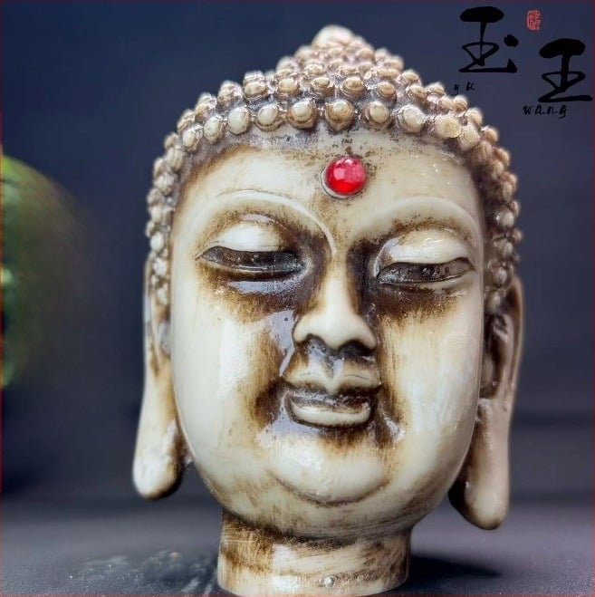 Nefrit Buddha glava – skulptura od kamena, dekor za dom i ured, poklon za useljenje
