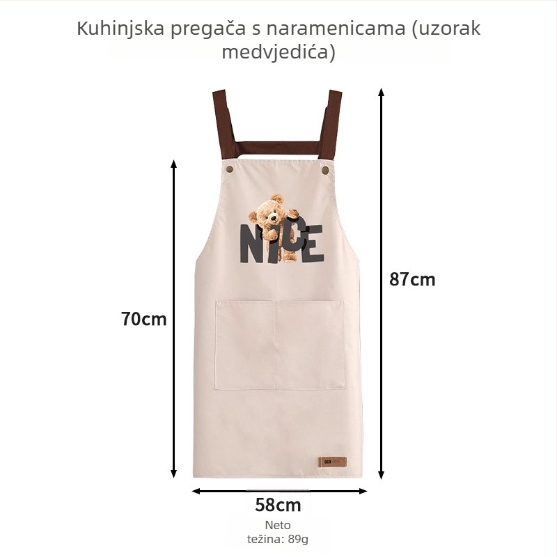 Kuhinjska pregača s dvostrukim naramenicama, vodootporna i otporna na mrlje, bez rukava, s prikazom slatkog medvjedića