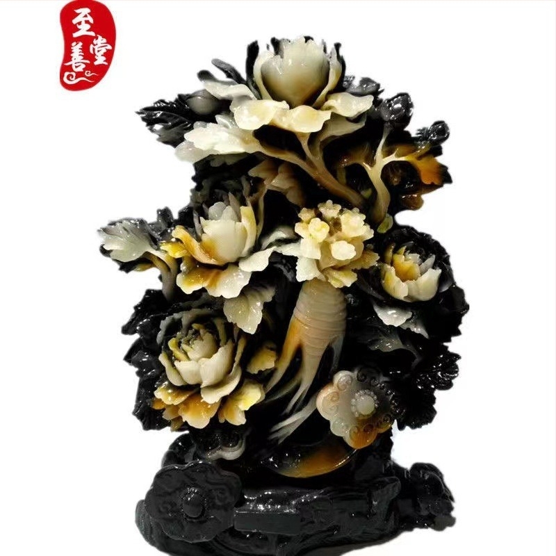Dushan jade ginseng Ruyi ukras — Ručno izrađena skulptura od Furong kamena za dom i ured, dar za useljenje
