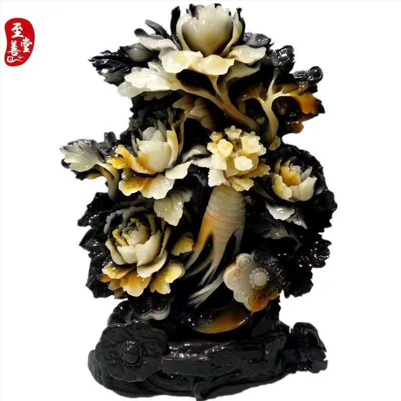 Dushan jade ginseng Ruyi ukras — Ručno izrađena skulptura od Furong kamena za dom i ured, dar za useljenje