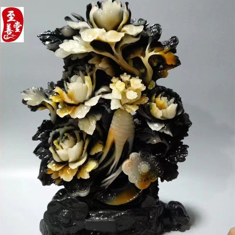 Dushan jade ginseng Ruyi ukras — Ručno izrađena skulptura od Furong kamena za dom i ured, dar za useljenje