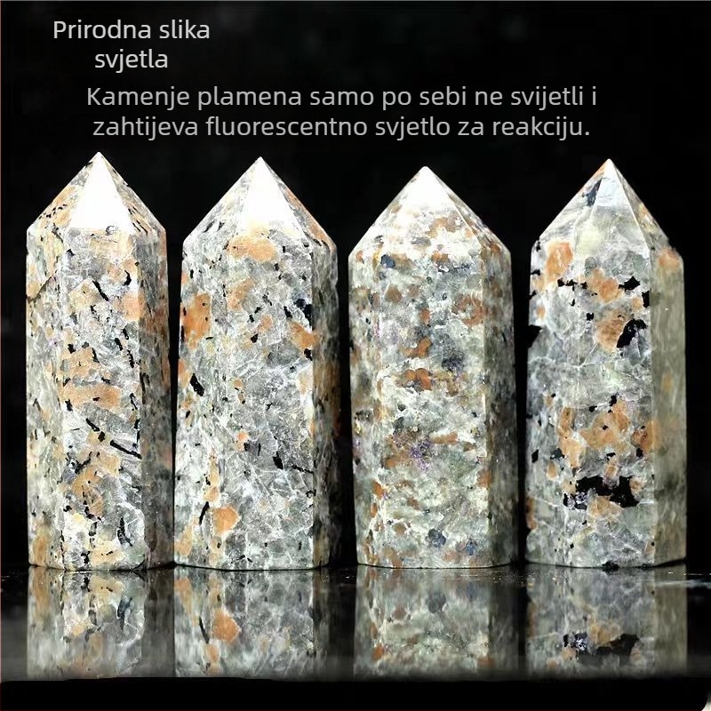 Prirodni stup od kristala u obliku šesterokutnog prizme, stolna dekoracija s fluorescencijskim mineralom