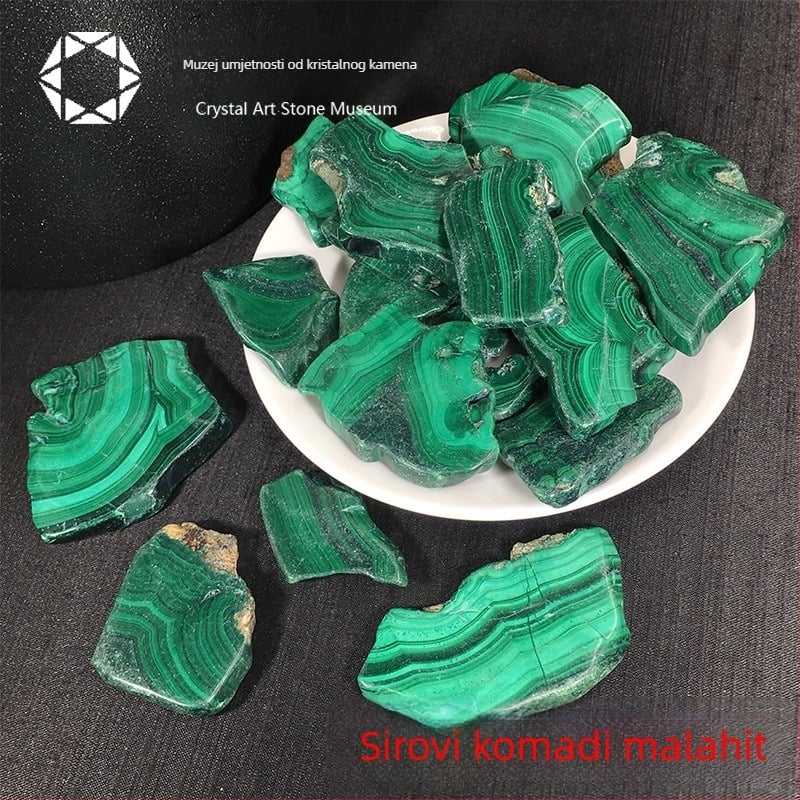 Prirodni malahit – rezani i polirani komad za mineralnu nastavu i ukrasni eksponat