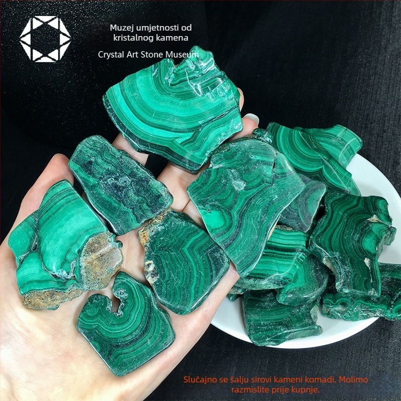 Prirodni malahit – rezani i polirani komad za mineralnu nastavu i ukrasni eksponat
