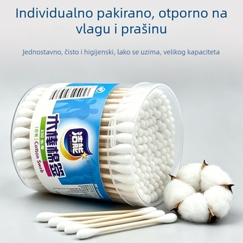 Jednokratni pamučni štapići s dvostrukim krajem, bambus drška, cilindrično pakiranje, 300 vrhova