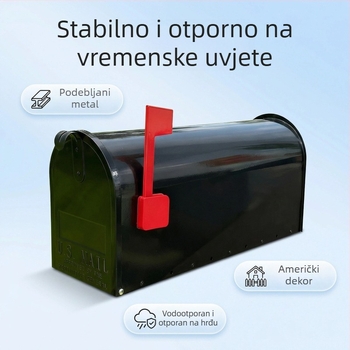Izuzetno velika crna poštanska kutija u američkom stilu, vrtni ukras