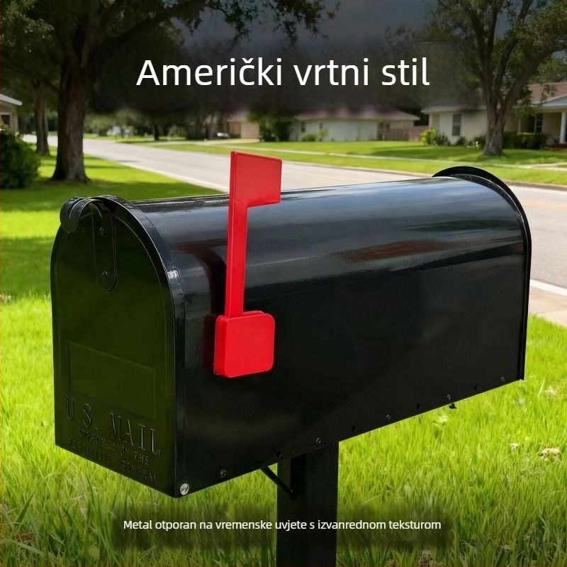 Izuzetno velika crna poštanska kutija u američkom stilu, vrtni ukras