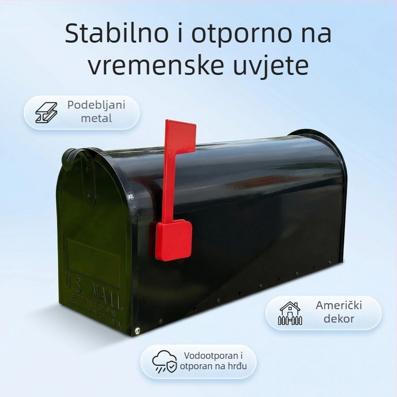 Izuzetno velika crna poštanska kutija u američkom stilu, vrtni ukras
