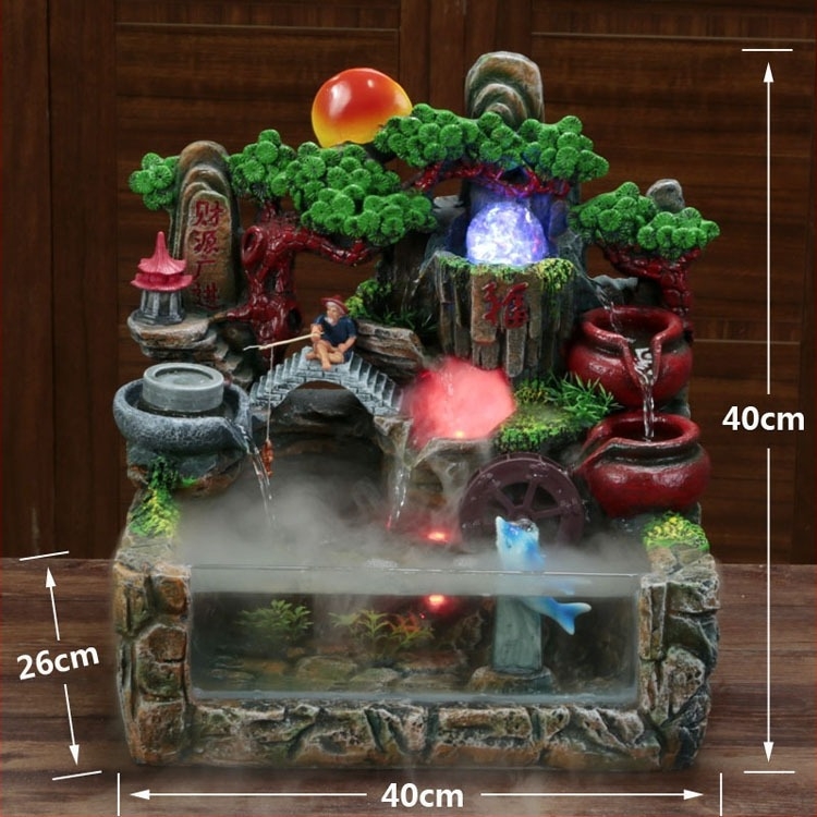 Kameni vodopad s staklenim akvarijem, feng shui kotačić od smole, dekorativni dar za dom