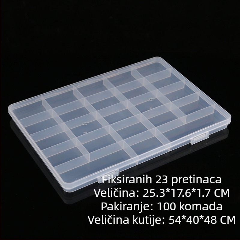 Prozirna plastična kutija za pohranu s 23 pretinaca i pregrada, namijenjena za perle, tavne perle, vosk granulama i ribolovnu opremu