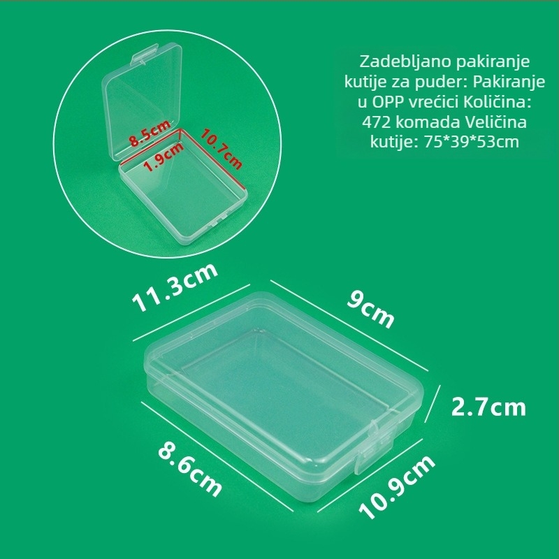 Prozirna pravokutna PP plastična kutija za skladištenje dijelova hardvera, s preklopnim poklopcem, dimenzije 11,3 × 9 × 2,7 cm