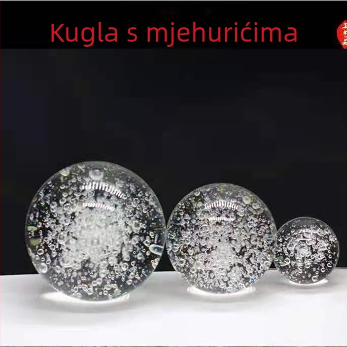 Krištalna kugla s mjehurićima – prozirna staklena kugla za dekoraciju u uredu i domu, moderni minimalistički stil