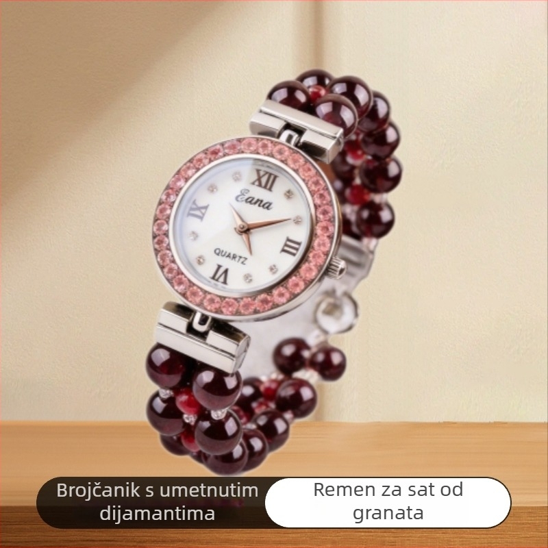 Ženski kvarcni sat s narukvicom od granata i rubina – elegantno luksuzno poklon