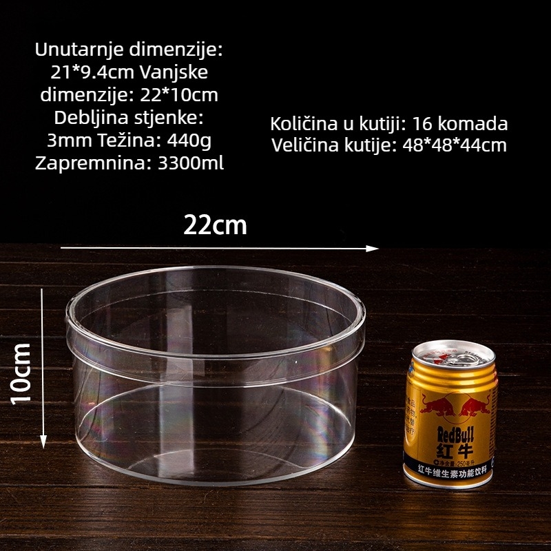 Prozirna okrugla kutija za poklon s poklopcem, promjer 22 cm, visina 10 cm, plastična kutija