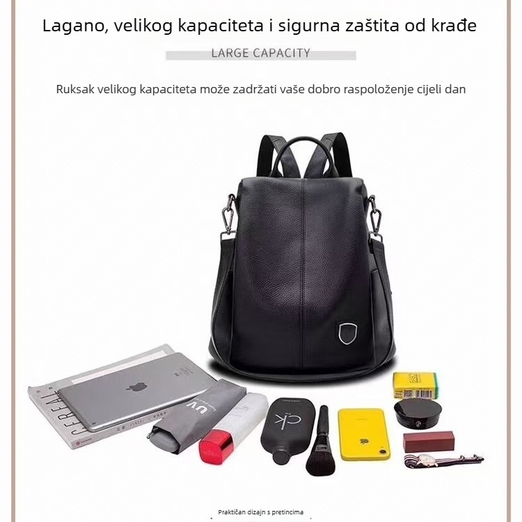 Ženski ruksak od prve sloje teleće kože, minimalistički dizajn za svakodnevnu uporabu i putovanja, zaštita od krađe, unutarnji džepovi, preko ramena, Jump Up