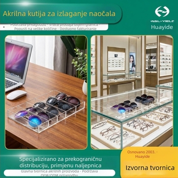 Prozirna akrilna kutija za sunčane naočale, stolna kutija s pretincima