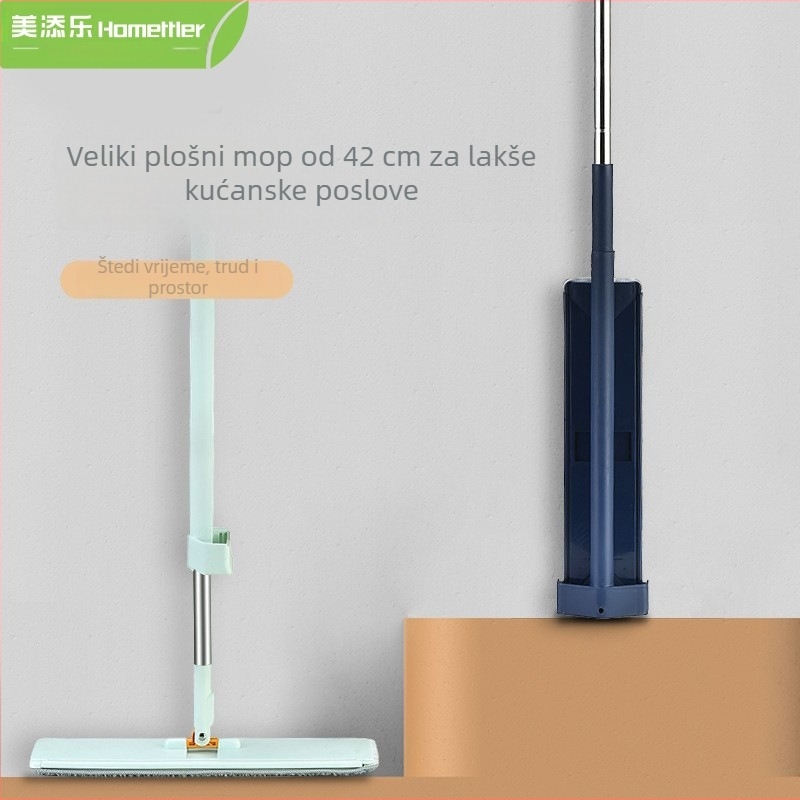 Meitianle plosnati mop za suho i mokro čišćenje, okretan i sklopiv, čisti jednim potezom, bez dodirivanja rukama, visoka apsorpcija