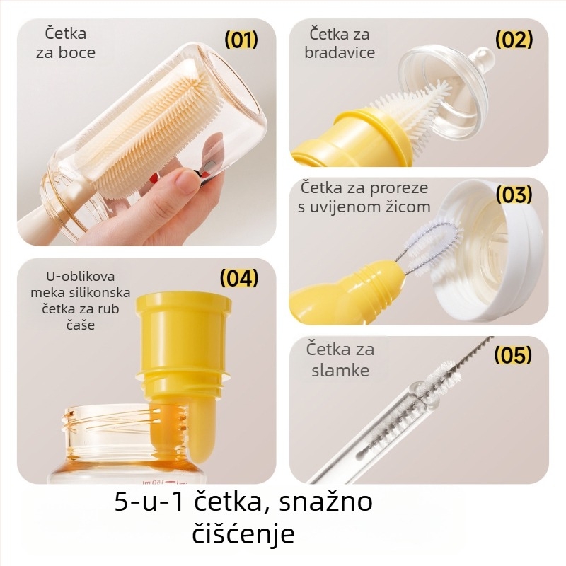Set četkica za čišćenje bočice s silikonskom četkom za čašu, četkice za dudice i slamke
