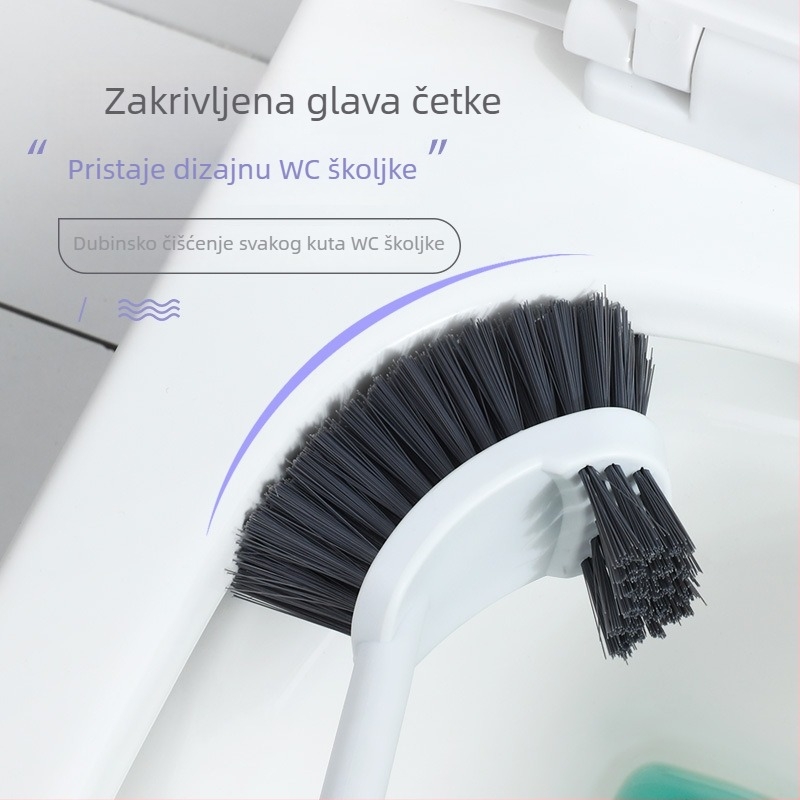 Kućna četka za WC s dugim držkom i dvostrukom glavom, zidni nosač