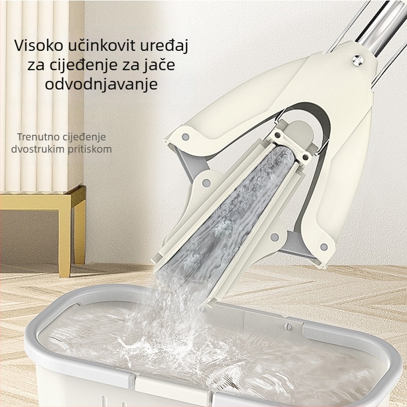 Gel-pamučni mop s teleskopskom ručkom od nehrđajućeg čelika, upijajući spužvasti mop, dvostruko iscijeđivač spužve, čišćenje bez dodira