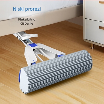 Mayflower pamučni mop za kućnu upotrebu, sklopivi, dvostruko upijajući, čišćenje bez dodirivanja, spužvasti mop sa 2 glavama