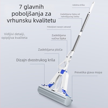 Mayflower pamučni mop za kućnu upotrebu, sklopivi, dvostruko upijajući, čišćenje bez dodirivanja, spužvasti mop sa 2 glavama