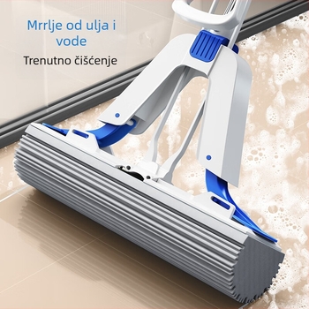Mayflower pamučni mop za kućnu upotrebu, sklopivi, dvostruko upijajući, čišćenje bez dodirivanja, spužvasti mop sa 2 glavama