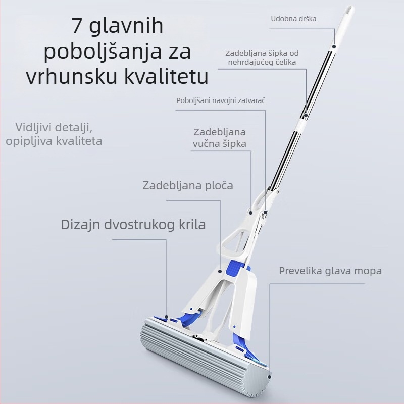 Mayflower pamučni mop za kućnu upotrebu, sklopivi, dvostruko upijajući, čišćenje bez dodirivanja, spužvasti mop sa 2 glavama