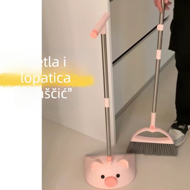 Nova set metle i lopatice za prašinu s preslatkim praščićem, mekane dlačice, za kućnu upotrebu i studentski dom