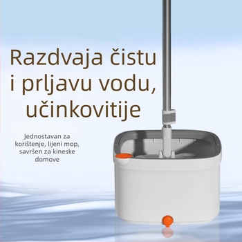 Set kade za spin mop s dvostrukim pogonom i razdvajanjem čiste vode i prljave vode, ručni pritisni rotirajući mop, teleskopska ručka 135 cm