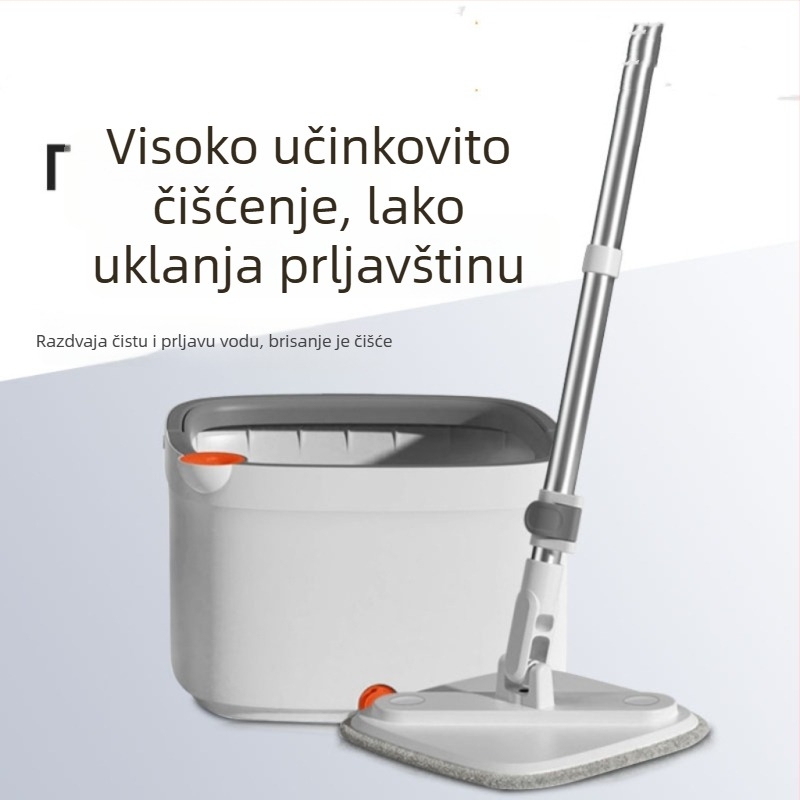 Set kade za spin mop s dvostrukim pogonom i razdvajanjem čiste vode i prljave vode, ručni pritisni rotirajući mop, teleskopska ručka 135 cm