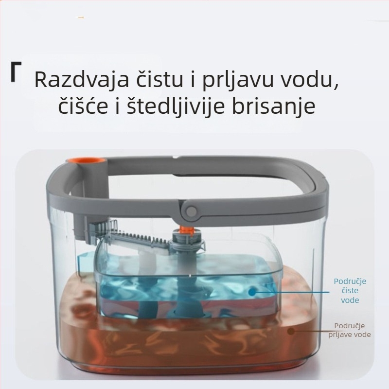 Set kade za spin mop s dvostrukim pogonom i razdvajanjem čiste vode i prljave vode, ručni pritisni rotirajući mop, teleskopska ručka 135 cm