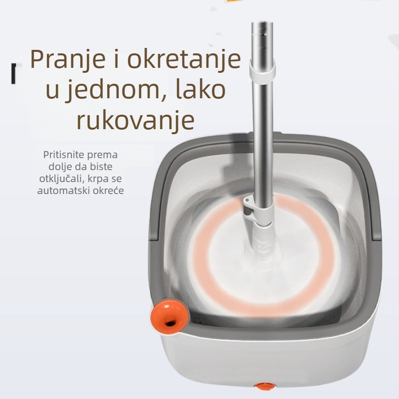 Set kade za spin mop s dvostrukim pogonom i razdvajanjem čiste vode i prljave vode, ručni pritisni rotirajući mop, teleskopska ručka 135 cm