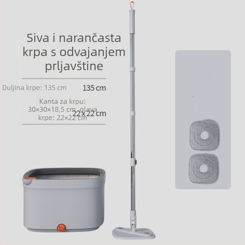 Set kade za spin mop s dvostrukim pogonom i razdvajanjem čiste vode i prljave vode, ručni pritisni rotirajući mop, teleskopska ručka 135 cm