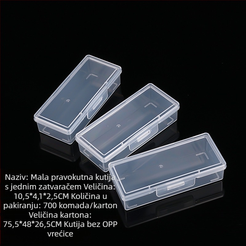 Prozirna PP plastična kutija s poklopcem, pravokutna mala kutija za dijelove, uska kutija za pohranu, dimenzije 10,5 × 4,1 × 2,5 cm