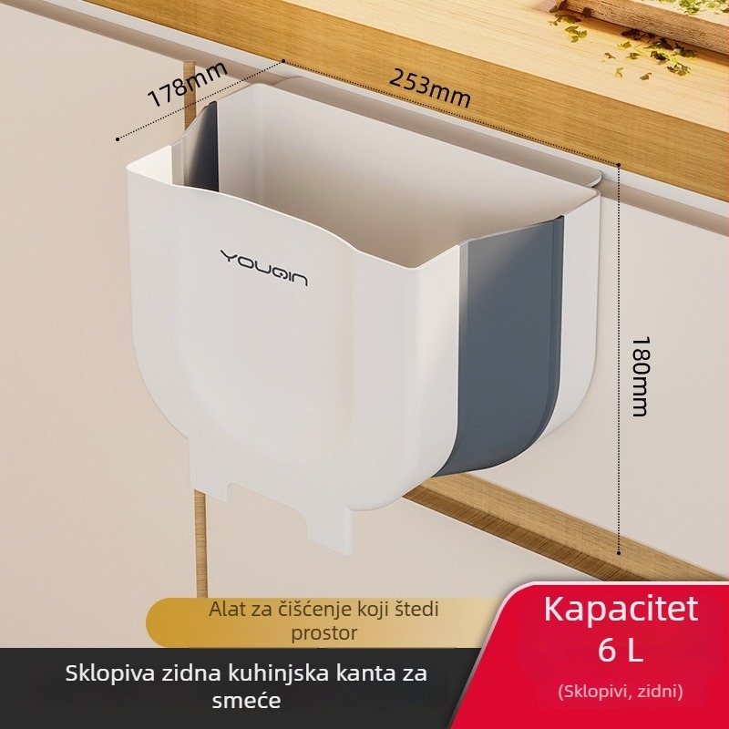 Sklopivi zidni kuhinjski kanta za otpad, za kućnu upotrebu, kapacitet ispod 4 L, plastični.