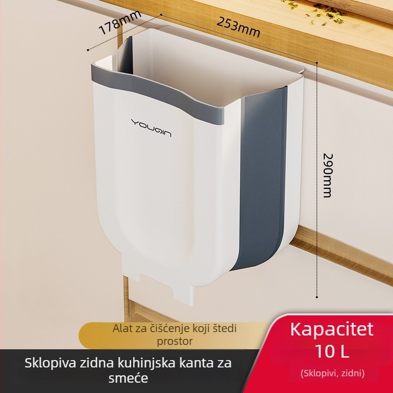 Sklopivi zidni kuhinjski kanta za otpad, za kućnu upotrebu, kapacitet ispod 4 L, plastični.