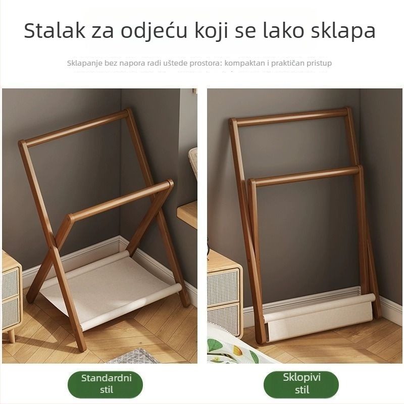 Prilagodljiv moderni minimalistički kompaktni stalak za odjeću uz krevet, sklopivi stalak od bukovog drveta, čvrsta drvena sušilica za odjeću