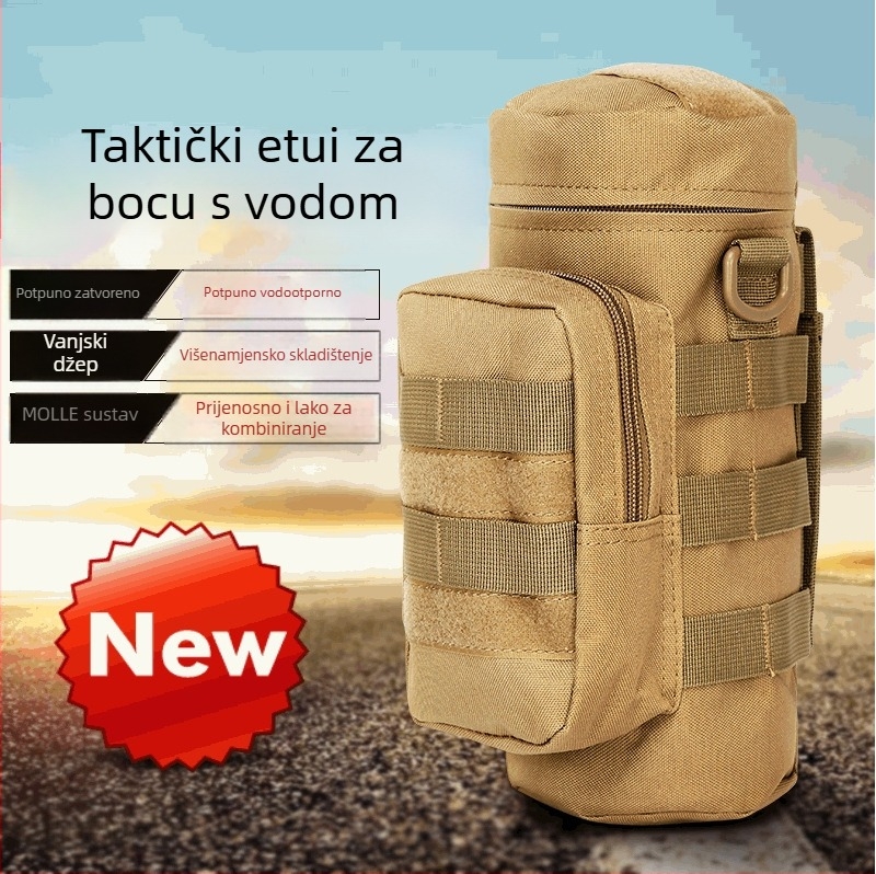095 Višenamjenska vanjska torba za bocu vode s vojno-taktičkim dizajnom, pogodna za putovanja, planinarenje i alpinizam, s dodatnim džepom za pribor.