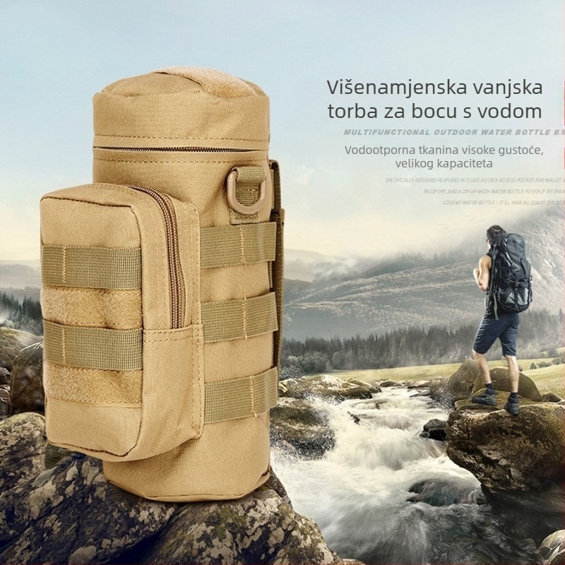 095 Višenamjenska vanjska torba za bocu vode s vojno-taktičkim dizajnom, pogodna za putovanja, planinarenje i alpinizam, s dodatnim džepom za pribor.