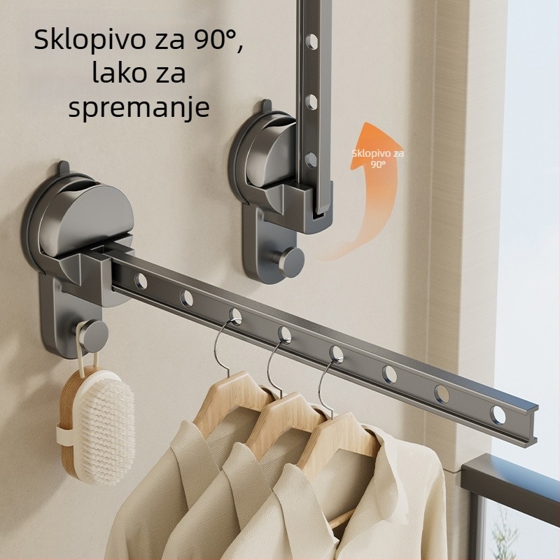 Sklopiva sušilica za odjeću s usisnim čašicama, unutarnja upotreba, aluminijski jednodijelni stup